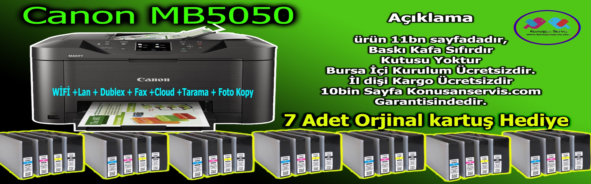 canon MB5050 Sıfır ayarında 7 takım kartuş Hediye Kaşirma